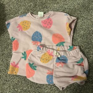 Zara Pink Strawberry Print Two-Piece Pajama Set